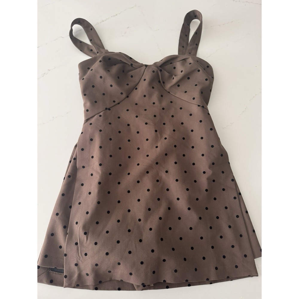 NWT $255 Amanda Uprichard Bethany Soho Romper Brown Polka Dot Mocha romper S - Picture 10 of 14